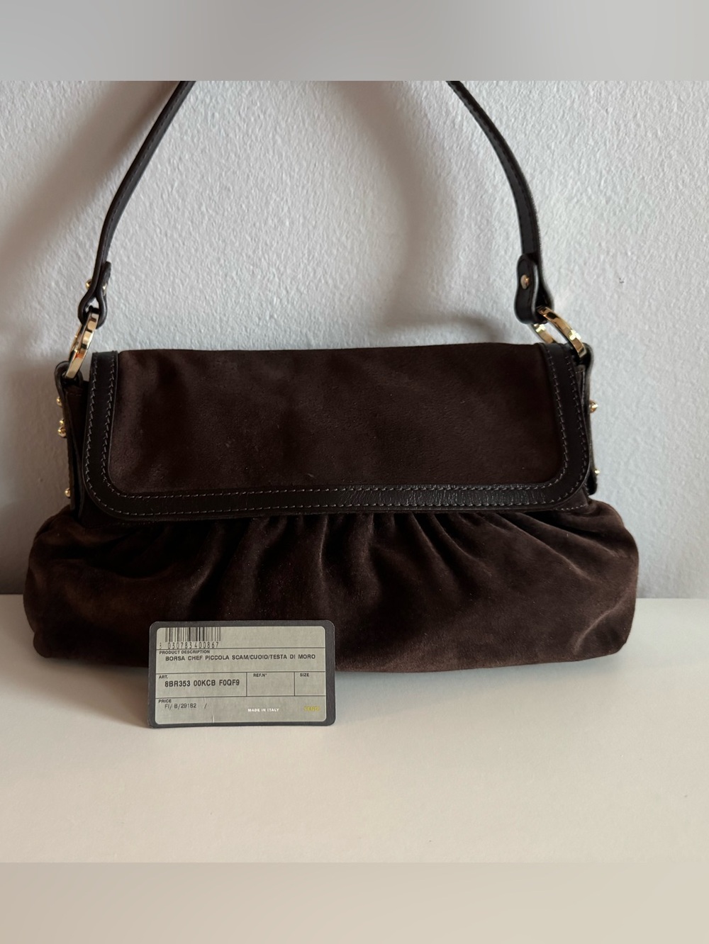 Fendi Chef Piccola Brown Suede Leather Shoulder Bag Vintage Authenticity Card